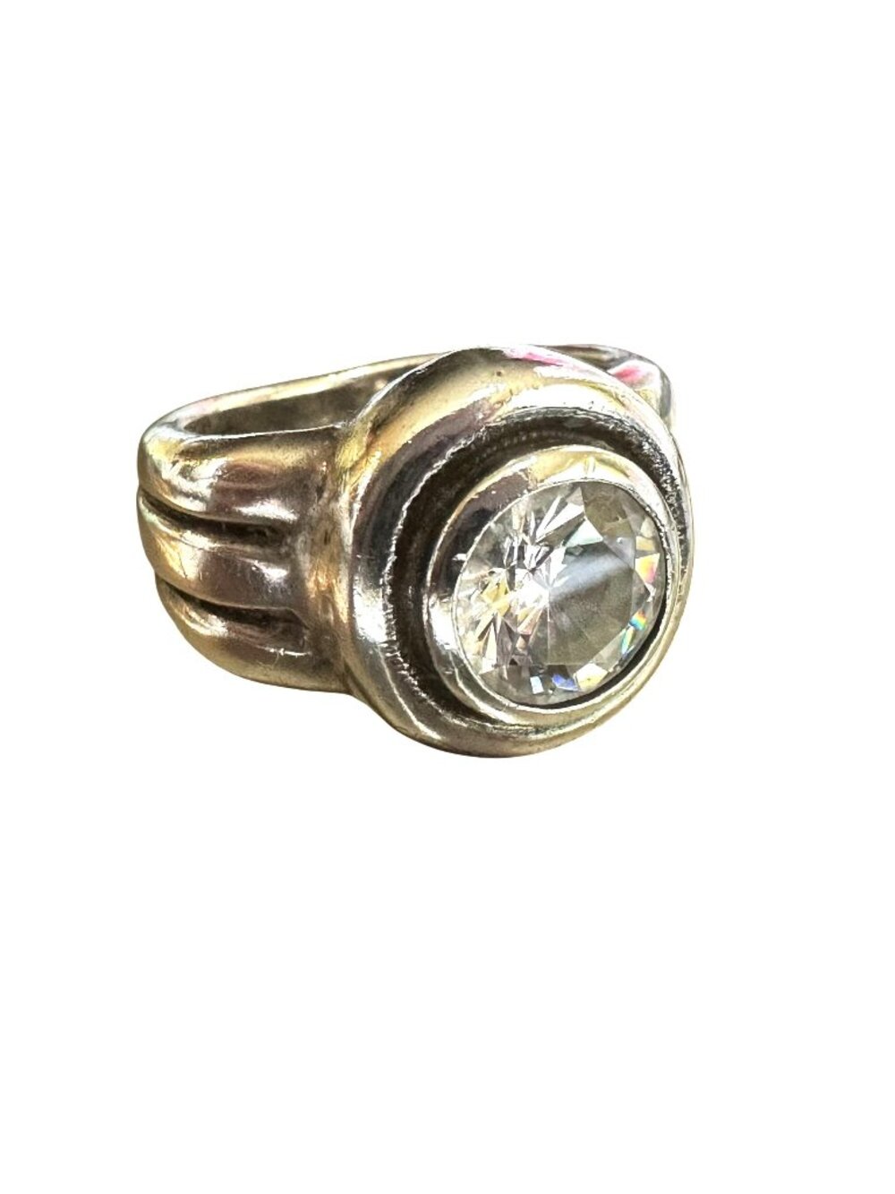 Vintage Sterling Silver Ring With Large Clear Cubic Zirconia Size 7.25 Stamped 9